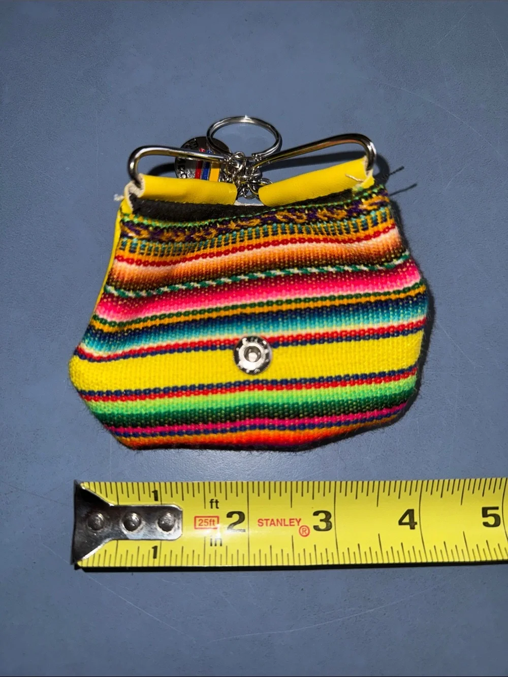 Yellow Multicolor Stripe Coin Purse with Metal Keyring
